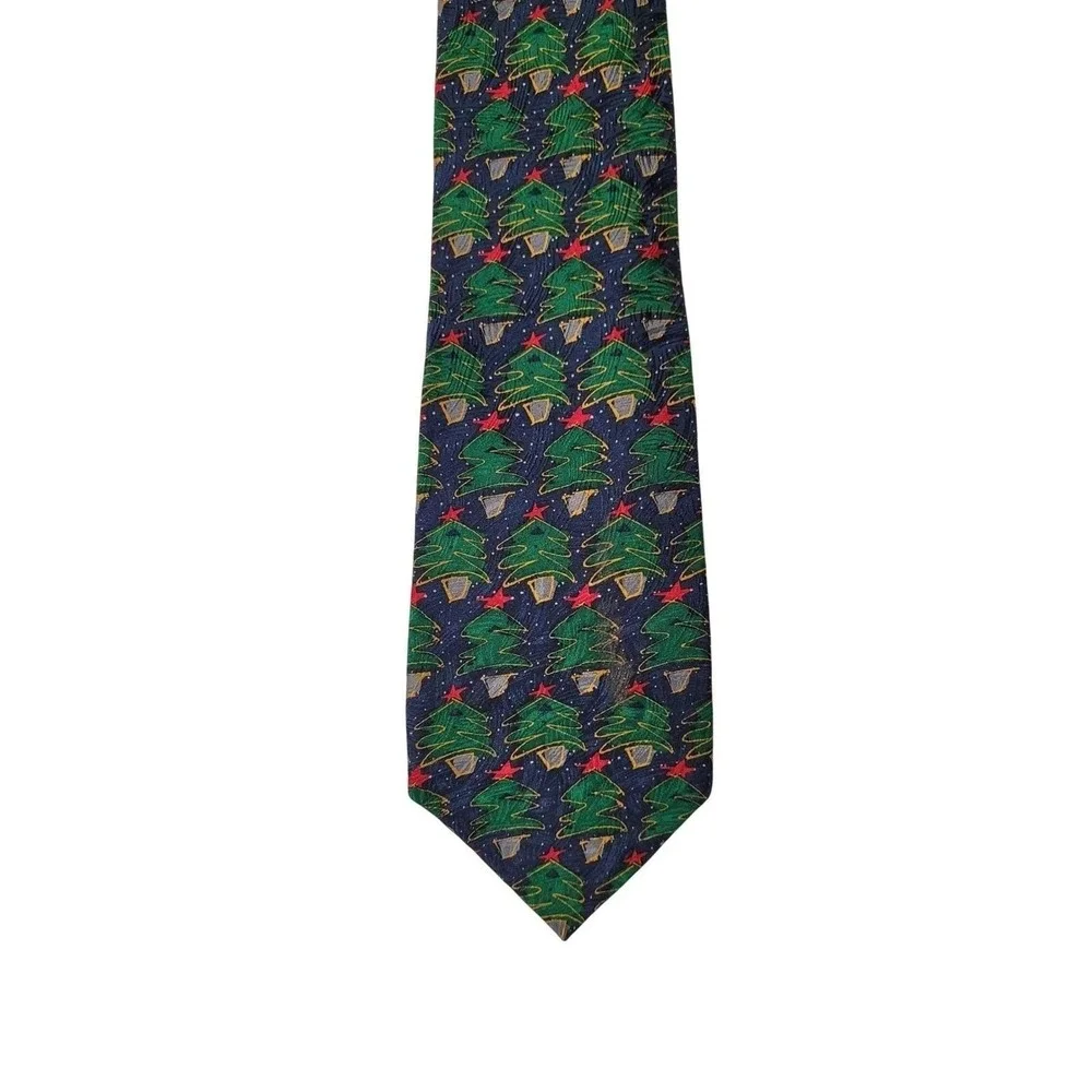 Mens Holiday Necktie‎ Stars/Trees JZ Richards Festive Gift Tie 100% Silk USA